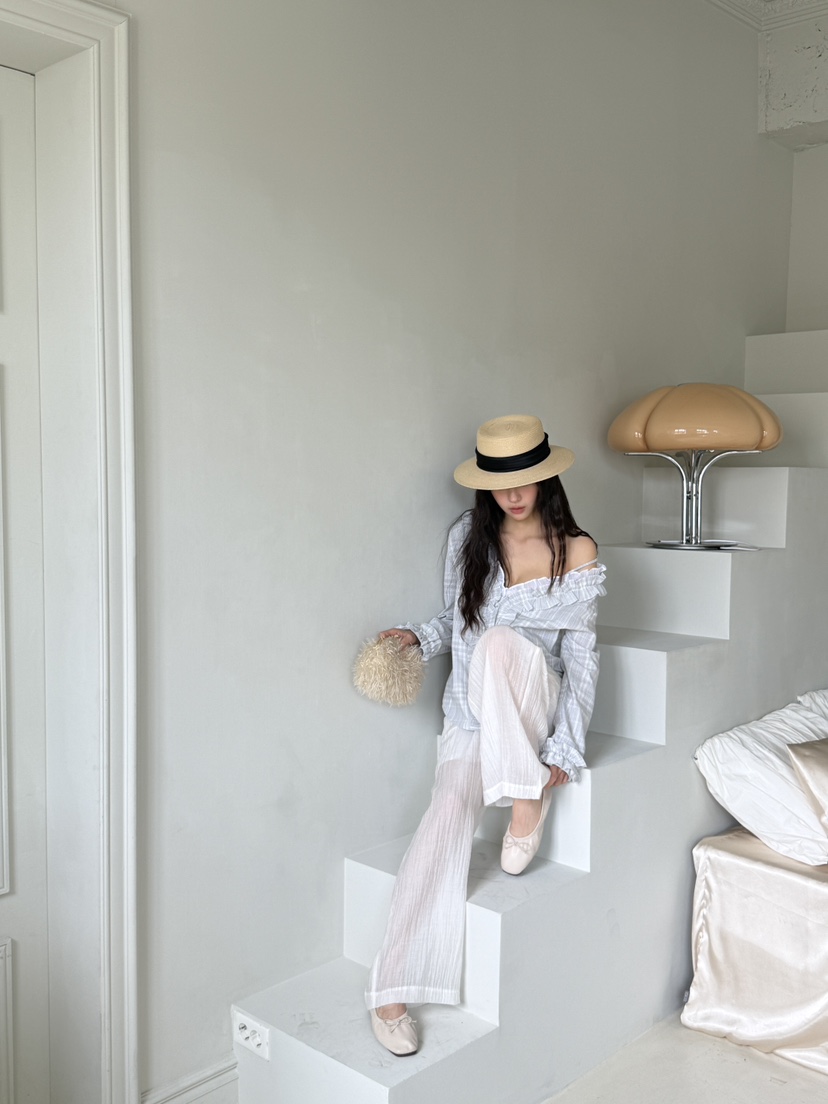 MARKE-P韓國直郵㊣女裝新款時尚休閑襯衫蕾絲衫荷葉邊格紋MARKE-P襯衫/蕾絲衫