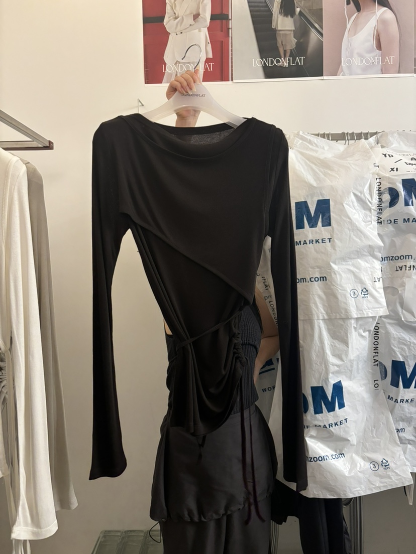 LONDON FLAT東大門㊣直郵女士新品職業推薦長袖T恤天絲褶皺LONDON FLAT長袖T恤圖色2