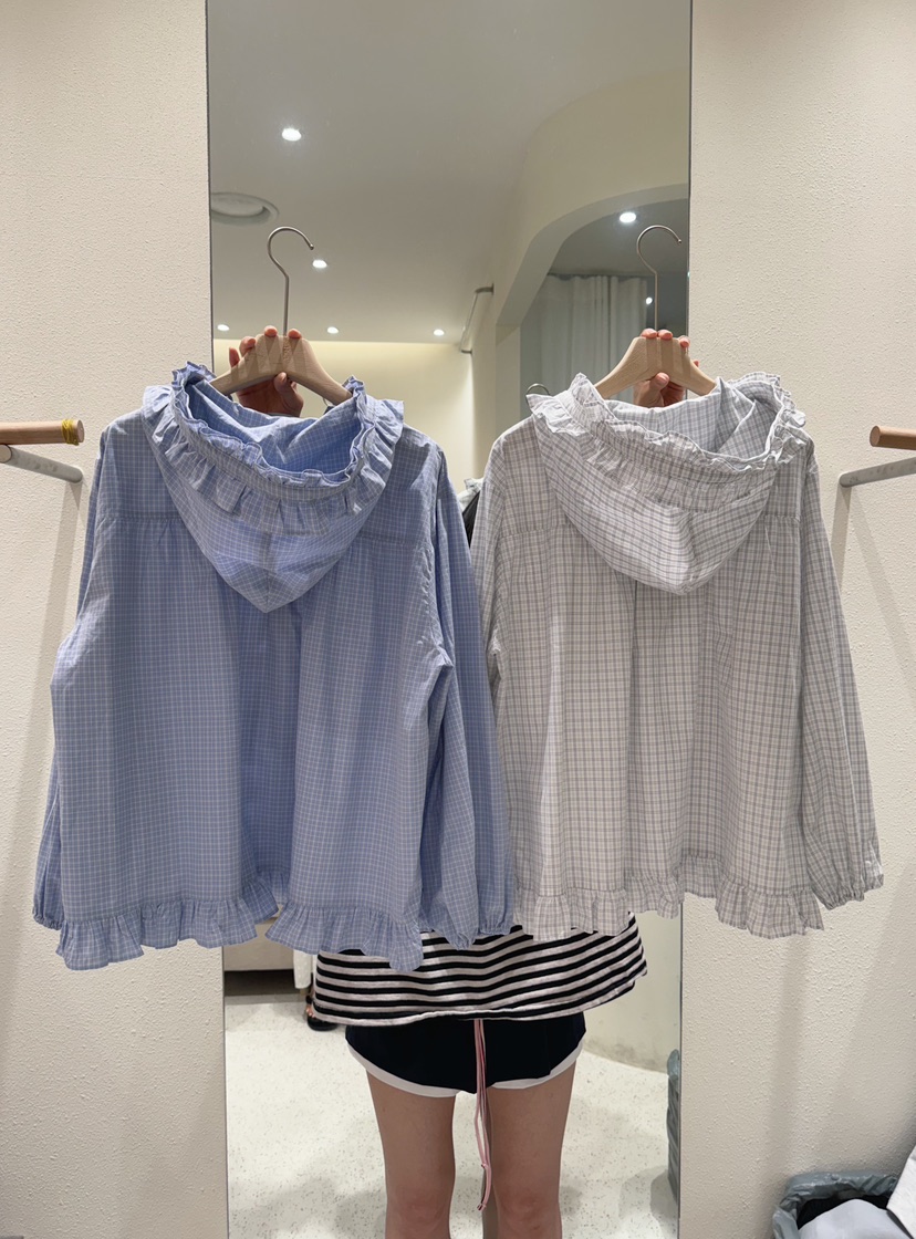 MARKE-P東大門㊣代購女裝新品休閑襯衫蕾絲衫荷葉邊格紋連帽MARKE-P襯衫/蕾絲衫