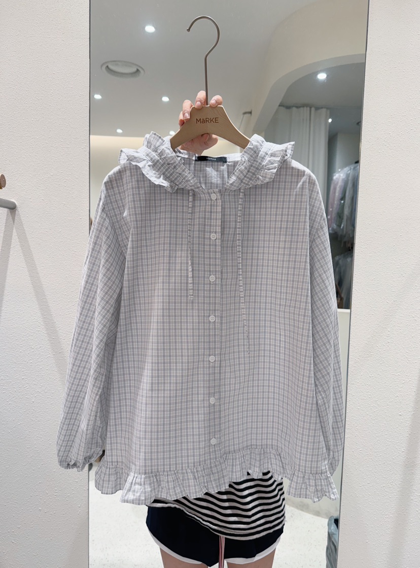 MARKE-P東大門㊣代購女裝新品休閑襯衫蕾絲衫荷葉邊格紋連帽MARKE-P襯衫/蕾絲衫