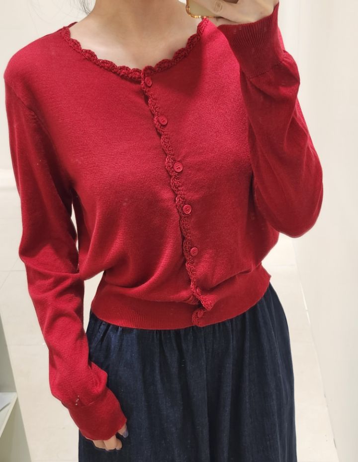 FEMME韓國直郵㊣女裝新品真品25秋冬休閑職業針織衫蕾絲開衫FEMME針織衫