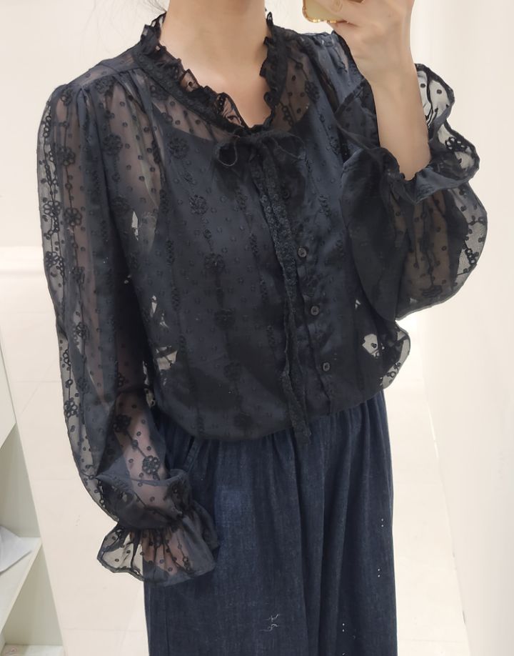 FEMME東大門㊣代購女士新品時尚熱賣職業人氣襯衫蕾絲衫蕾絲FEMME襯衫/蕾絲衫圖色2
