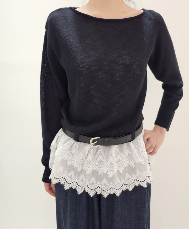 FEMME韓國直郵㊣女裝新款熱賣推薦真品針織衫不含腰帶蕾絲雙層FEMME針織衫圖色3