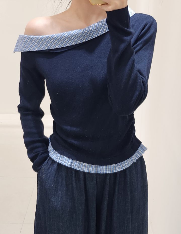 FEMME東大門㊣代購女士新款25秋冬休閑時尚推薦真品針織衫格紋FEMME針織衫圖色2