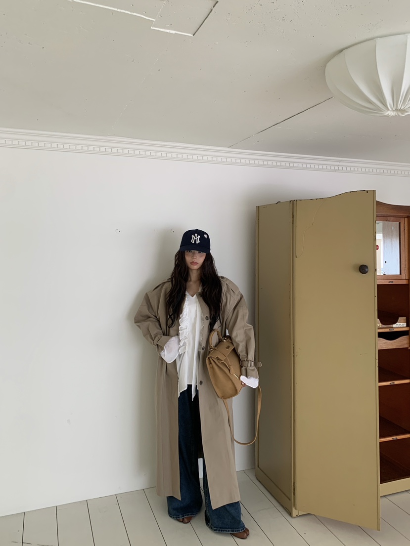 INTHEEND韓國直郵㊣女士新款熱賣休閑時尚推薦長款風衣含腰帶INTHEEND長款風衣