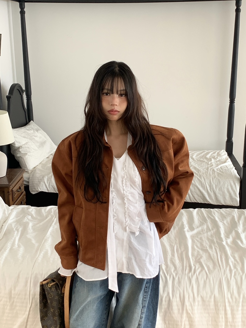 INTHEEND韓國直郵㊣女裝新款25秋冬人氣休閑時尚夾克絨面革INTHEEND夾克圖色1