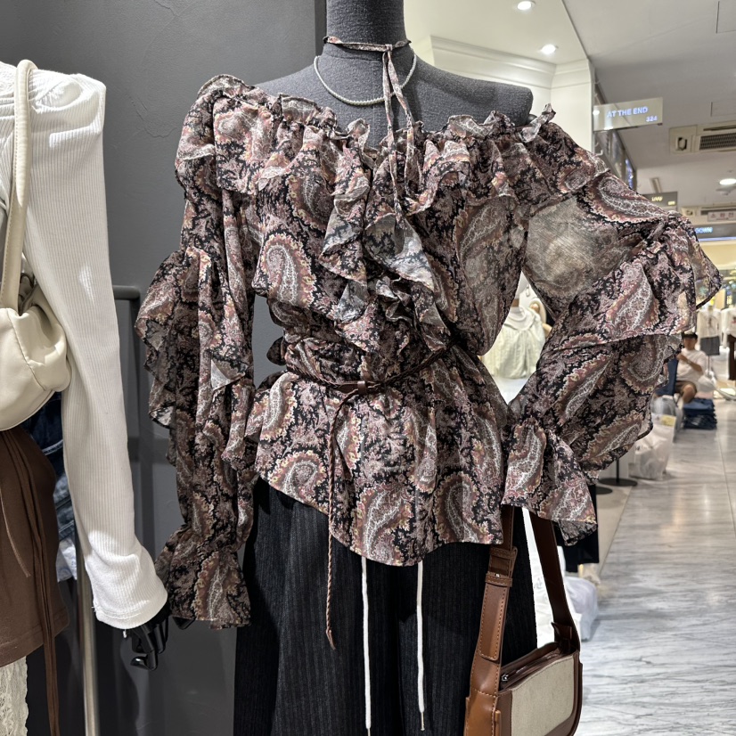 RARE CLOSET東大門㊣代購女裝新品人氣襯衫蕾絲衫荷葉邊雪紡RARE CLOSET襯衫/蕾絲衫圖色1