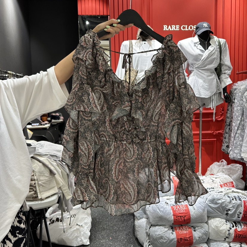 RARE CLOSET東大門㊣代購女裝新品人氣襯衫蕾絲衫荷葉邊雪紡RARE CLOSET襯衫/蕾絲衫圖色3