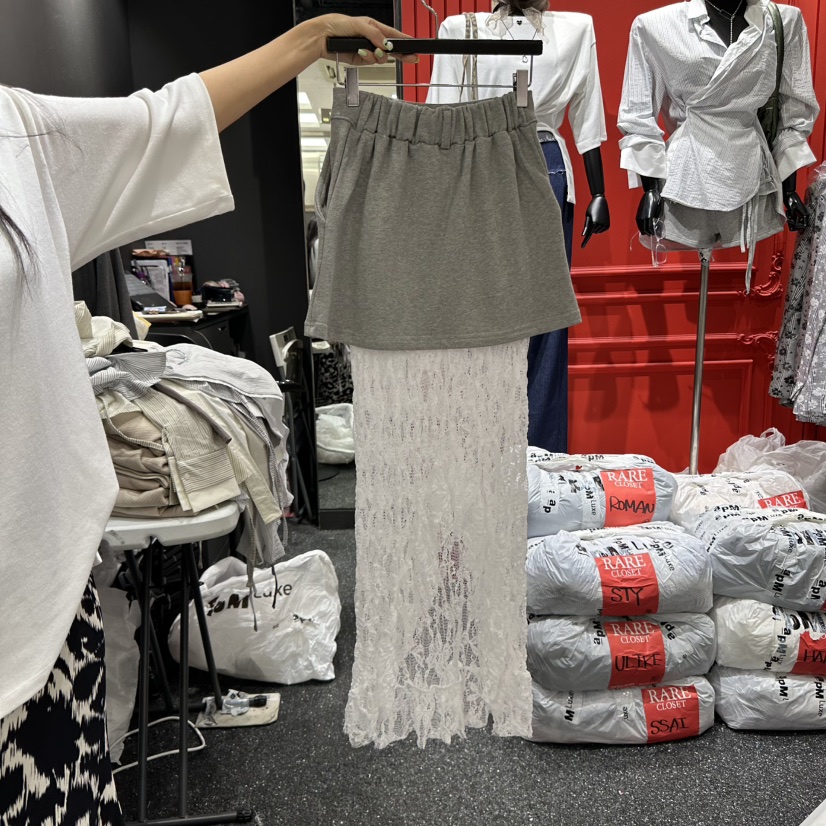 RARE CLOSET韓國代購㊣女裝新品時尚真品休閑長裙假兩件蕾絲RARE CLOSET長裙