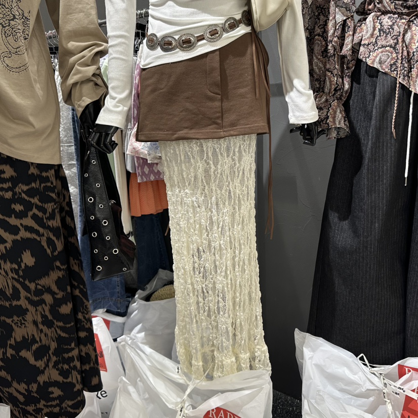 RARE CLOSET韓國代購㊣女裝新品時尚真品休閑長裙假兩件蕾絲RARE CLOSET長裙圖色1