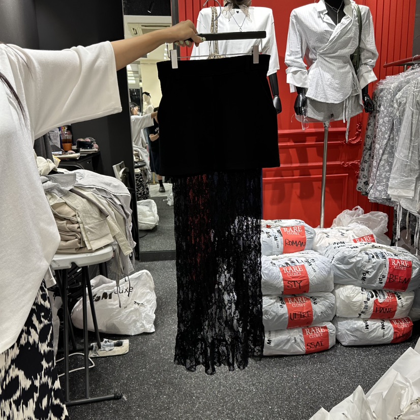 RARE CLOSET韓國代購㊣女裝新品時尚真品休閑長裙假兩件蕾絲RARE CLOSET長裙圖色3