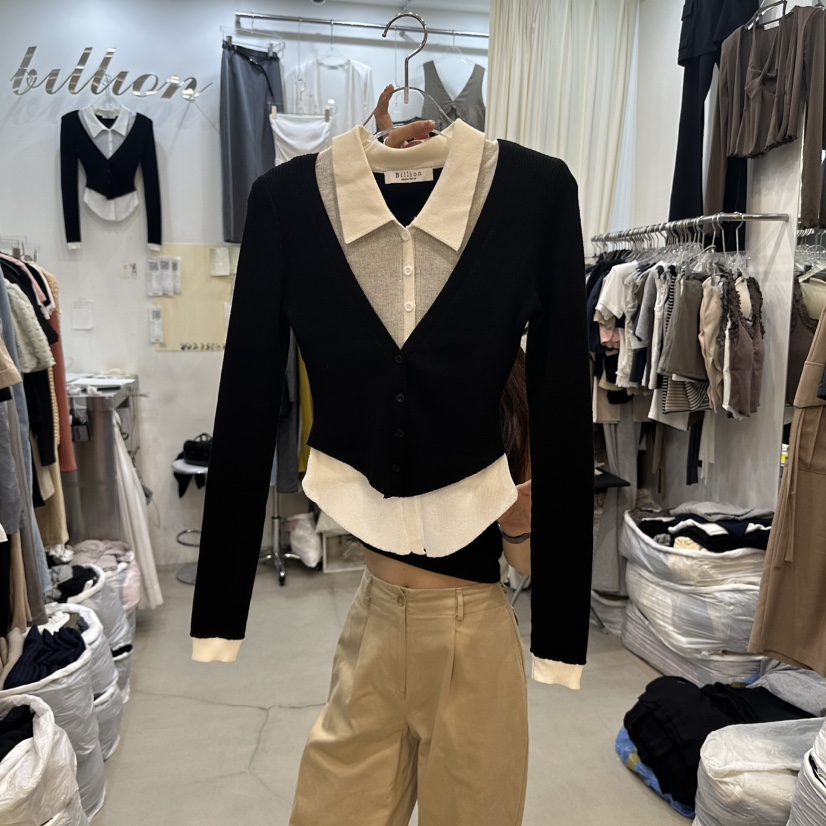 BILLION-L東大門㊣代購女裝新品真品職業時尚針織衫假兩件BILLION-L針織衫圖色3