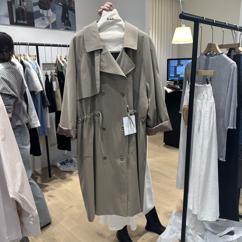 OVERTAKE東大門㊣代購女士新品職業真品休閑推薦熱賣長款風衣OVERTAKE長款風衣圖色1