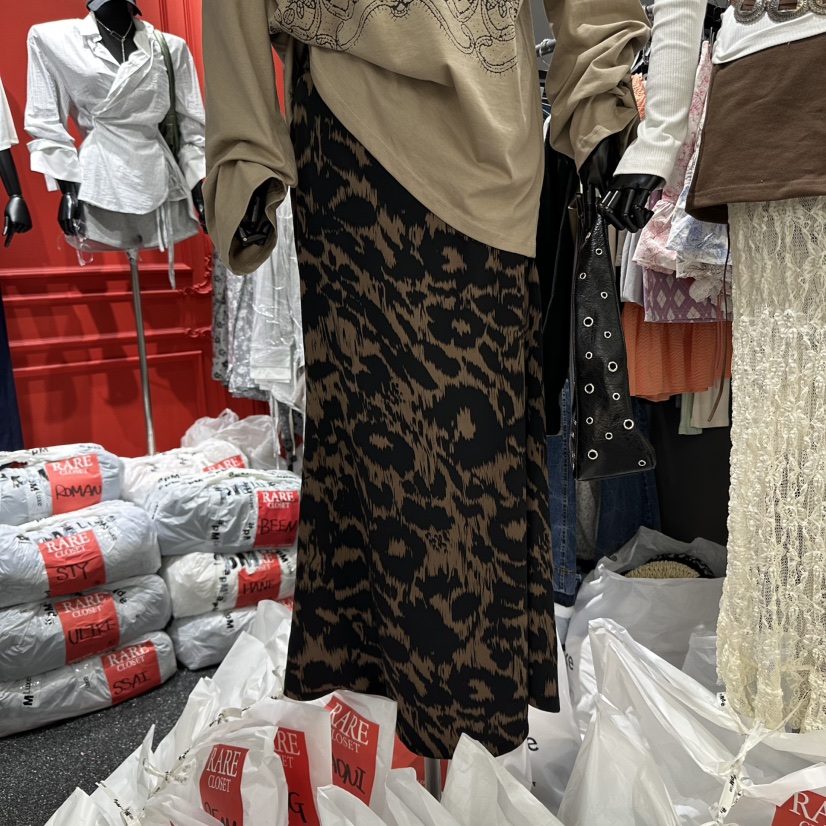 RARE CLOSET東大門㊣代購女裝新品人氣25秋冬長裙豹紋雪紡長款RARE CLOSET長裙圖色1