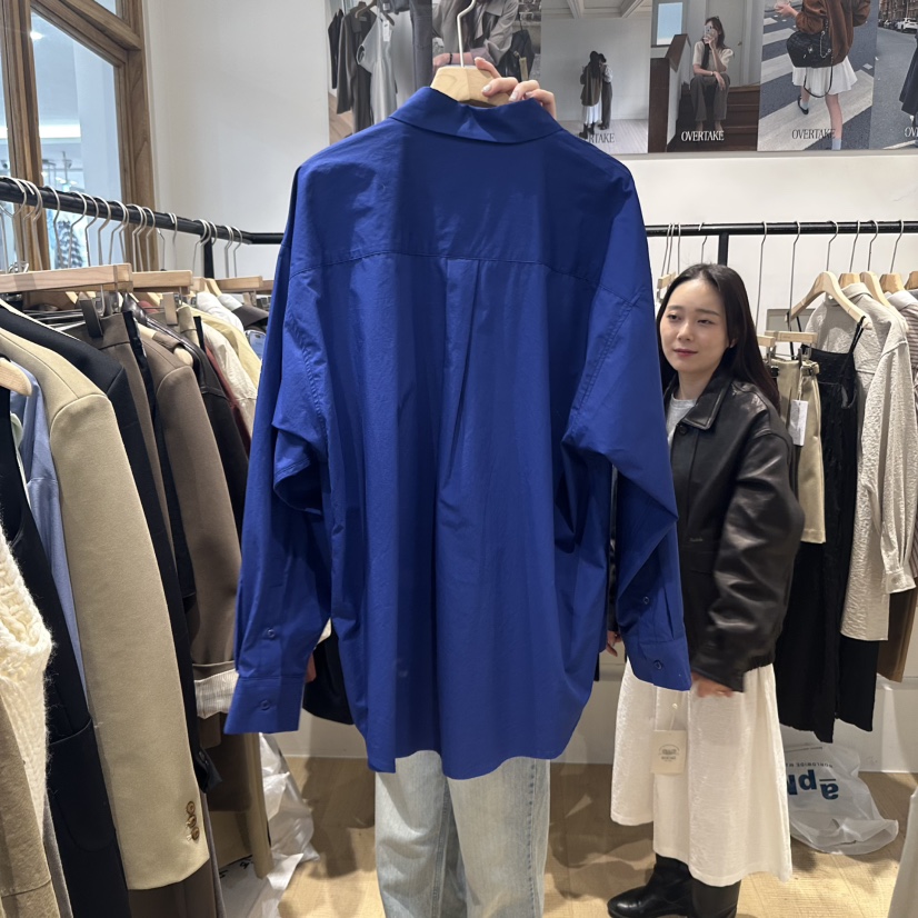 OVERTAKE韓國代購㊣女士新款時尚熱賣休閑襯衫蕾絲衫兩個口袋OVERTAKE襯衫/蕾絲衫