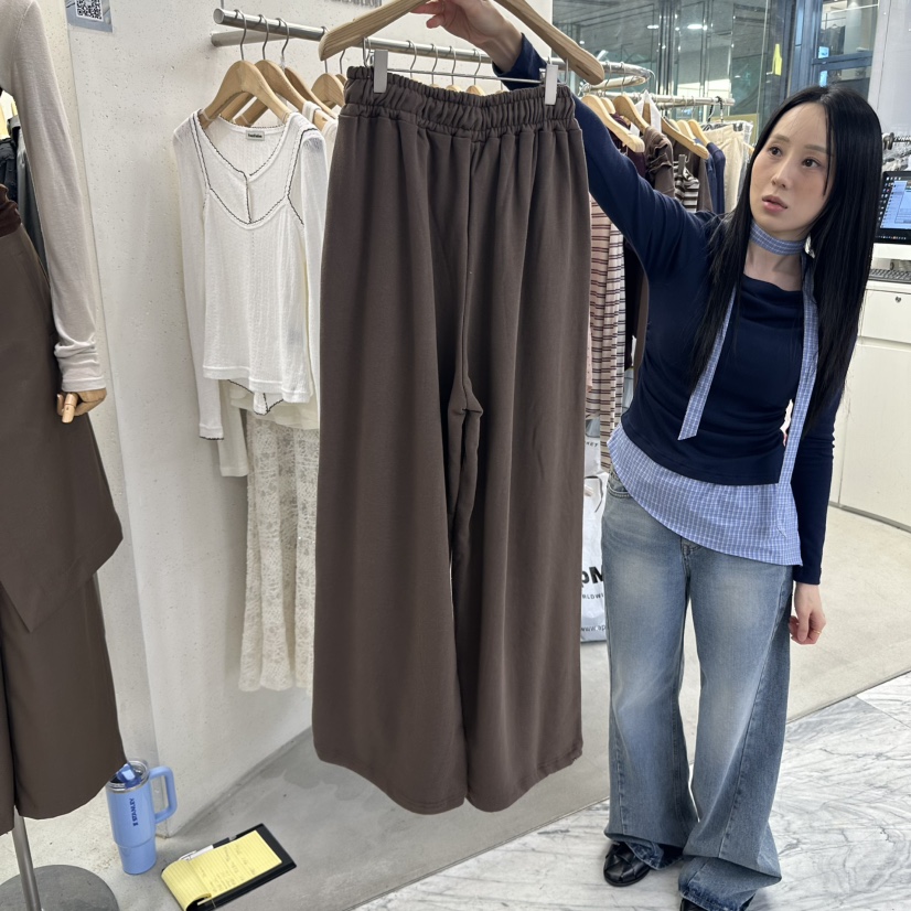 FOUNDATION韓國直郵㊣女士新品熱賣25秋冬休閑褲荷葉邊花呢FOUNDATION休閑褲