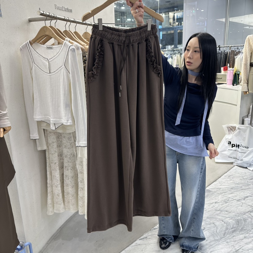 FOUNDATION韓國直郵㊣女士新品熱賣25秋冬休閑褲荷葉邊花呢FOUNDATION休閑褲圖色3