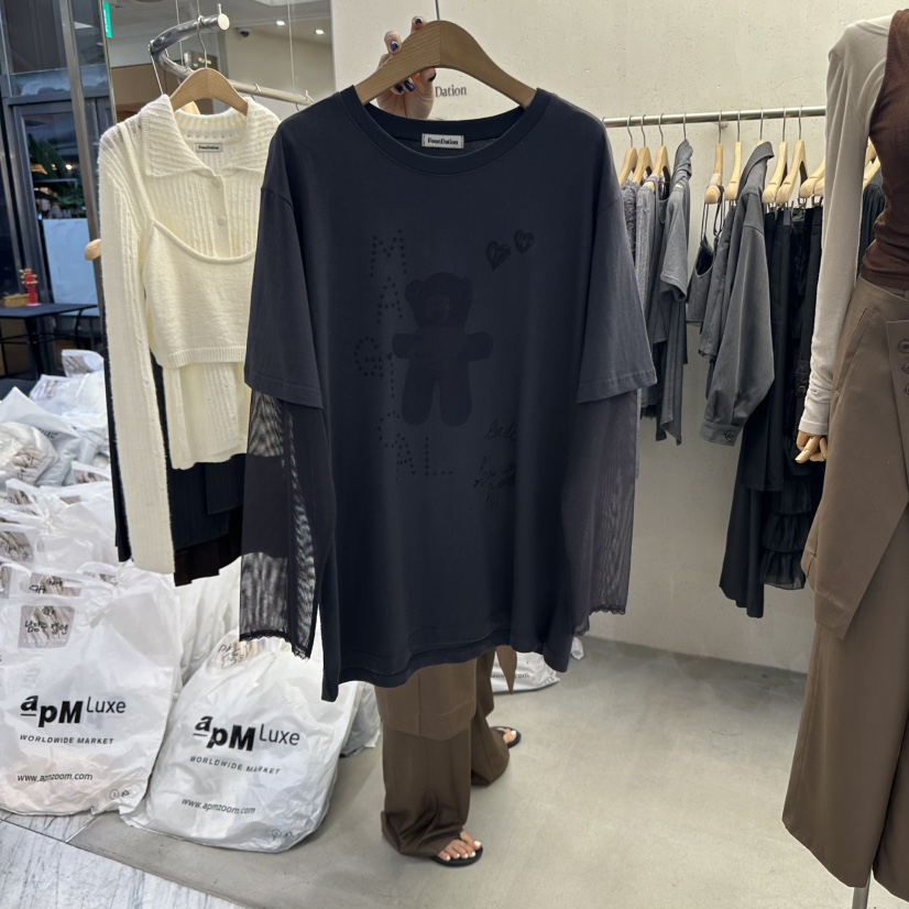 FOUNDATION韓國代購㊣女士新品休閑25秋冬推薦熱賣人氣長袖T恤FOUNDATION長袖T恤圖色3