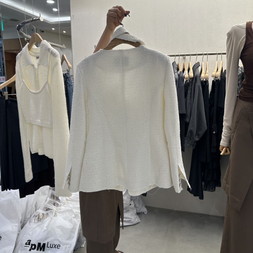 FOUNDATION韓國直郵㊣女士新品職業人氣真品夾克含腰帶粗花呢FOUNDATION夾克