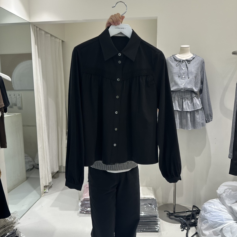 LORING RE I韓國代購㊣女士新品休閑推薦真品25秋冬襯衫蕾絲衫LORING RE-I/BARE襯衫/蕾絲衫圖色2