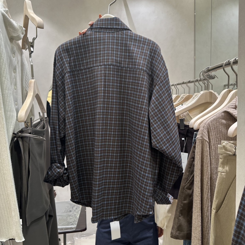 WHO IS SHE韓國代購㊣女士新品休閑襯衫蕾絲衫不含內搭格紋WHO IS SHE襯衫/蕾絲衫