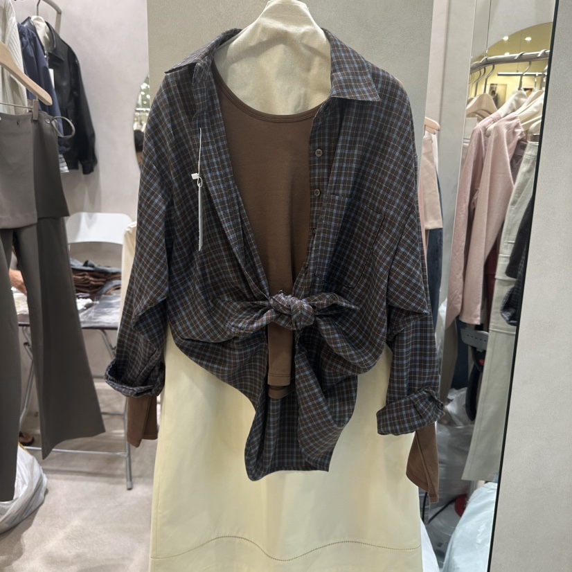 WHO IS SHE韓國代購㊣女士新品休閑襯衫蕾絲衫不含內搭格紋WHO IS SHE襯衫/蕾絲衫