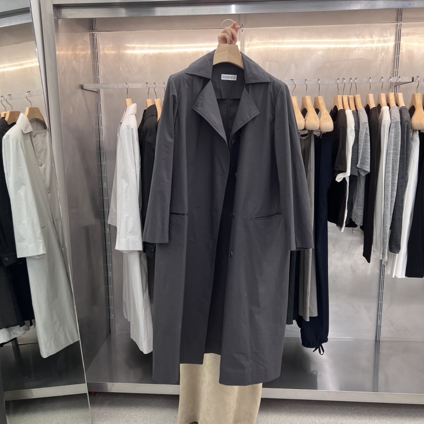 ESSENCE韓國直郵㊣女士新品熱賣時尚25秋冬人氣休閑長款風衣ESSENCE長款風衣圖色2