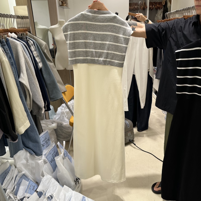 MELO東大門㊣代購女士新款休閑25秋冬時尚連衣裙假兩件披肩MELO連衣裙