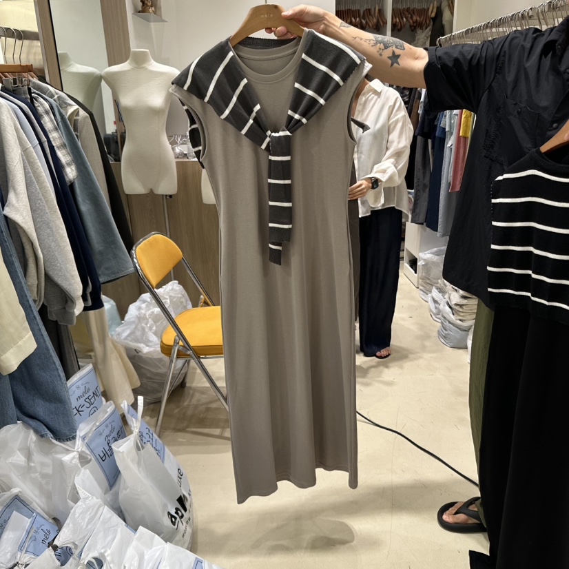 MELO東大門㊣代購女士新款休閑25秋冬時尚連衣裙假兩件披肩MELO連衣裙圖色2