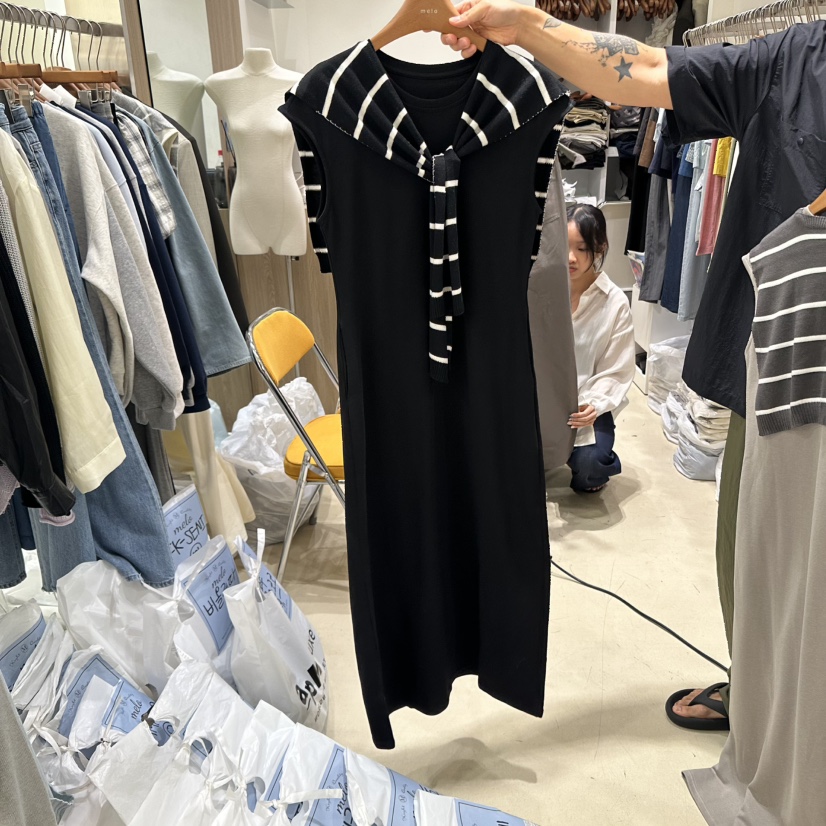 MELO東大門㊣代購女士新款休閑25秋冬時尚連衣裙假兩件披肩MELO連衣裙圖色3