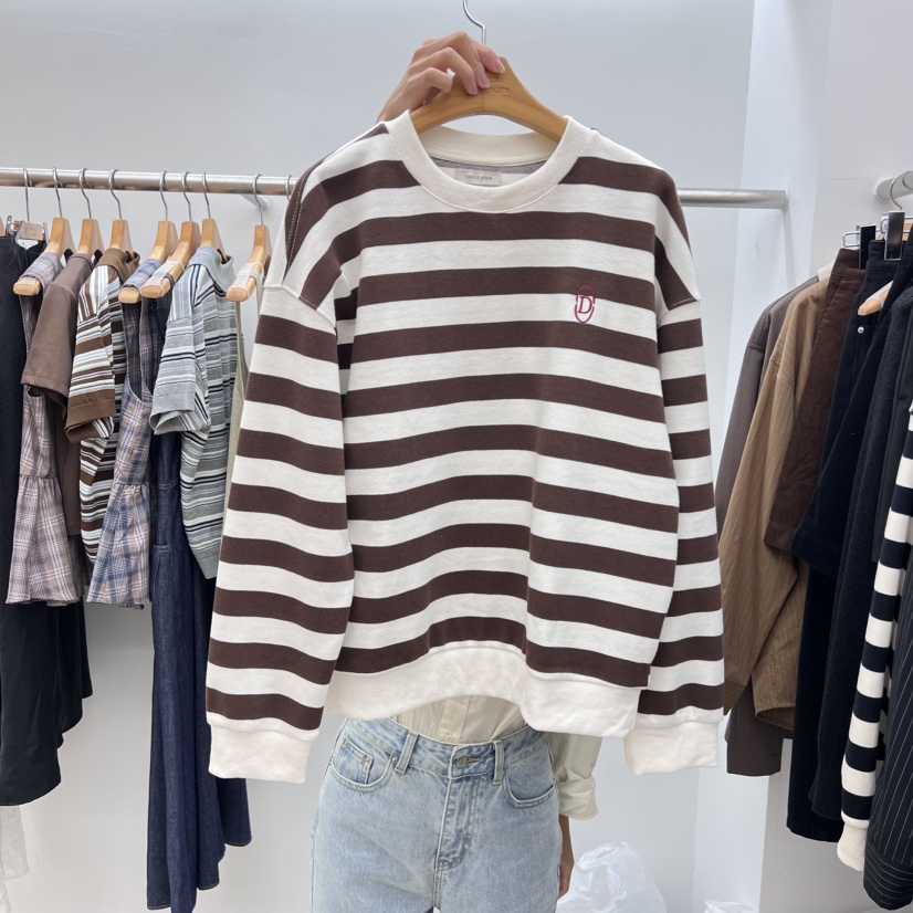 DRESS ROOM韓國代購㊣女裝新款休閑推薦時尚25秋冬衛衣條紋DRESS ROOM衛衣圖色2