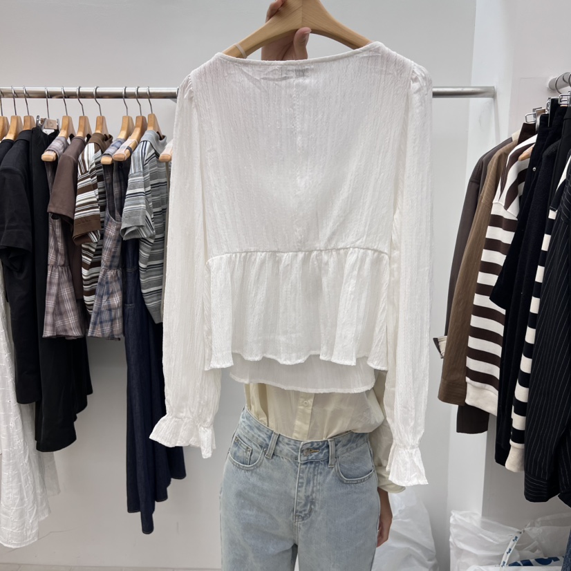 DRESS ROOM東大門㊣實拍女士新款時尚推薦襯衫蕾絲衫荷葉邊DRESS ROOM襯衫/蕾絲衫