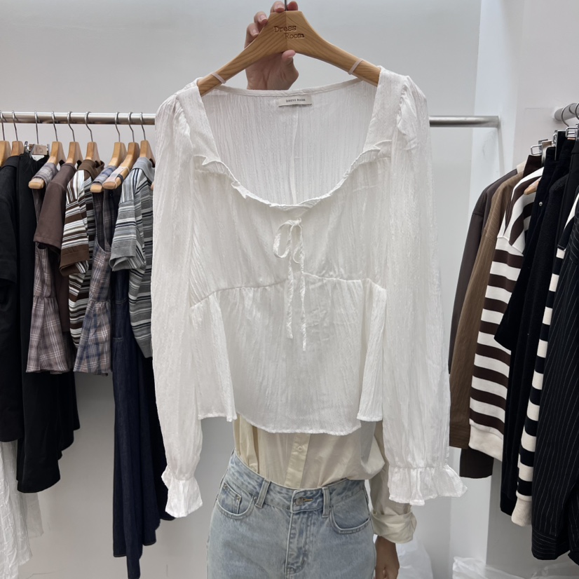 DRESS ROOM東大門㊣實拍女士新款時尚推薦襯衫蕾絲衫荷葉邊DRESS ROOM襯衫/蕾絲衫圖色1