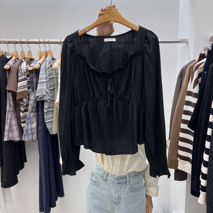 DRESS ROOM東大門㊣實拍女士新款時尚推薦襯衫蕾絲衫荷葉邊DRESS ROOM襯衫/蕾絲衫圖色2