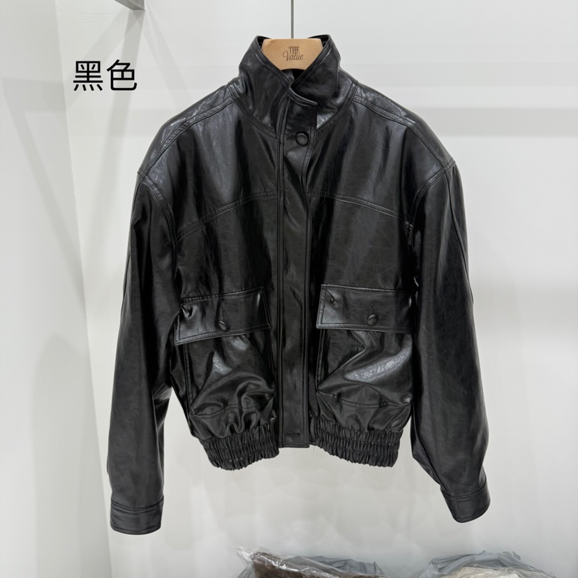 THE VALUE東大門㊣直郵女裝新品職業熱賣25秋冬皮衣皮革高領THE VALUE皮衣圖色1