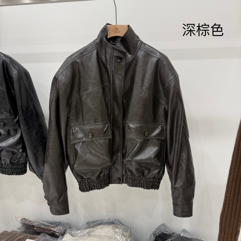 THE VALUE東大門㊣直郵女裝新品職業熱賣25秋冬皮衣皮革高領THE VALUE皮衣圖色2