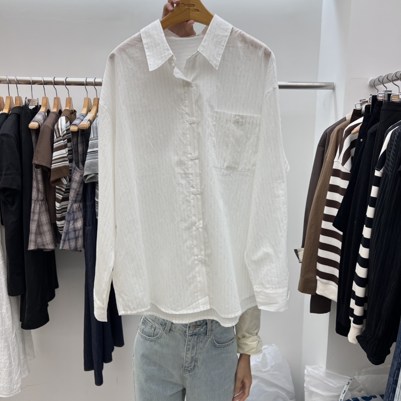 DRESS ROOM東大門㊣實拍女裝新品休閑真品熱賣襯衫蕾絲衫條紋DRESS ROOM襯衫/蕾絲衫圖色1