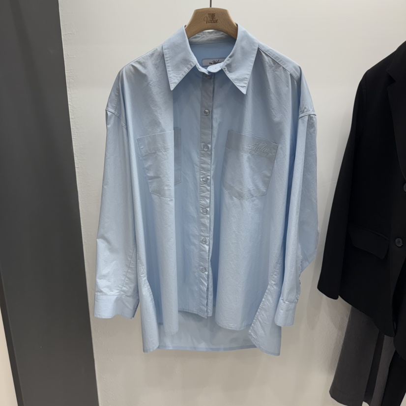 THE VALUE韓國代購㊣女裝新品25秋冬推薦襯衫蕾絲衫口袋棉質THE VALUE襯衫/蕾絲衫圖色2
