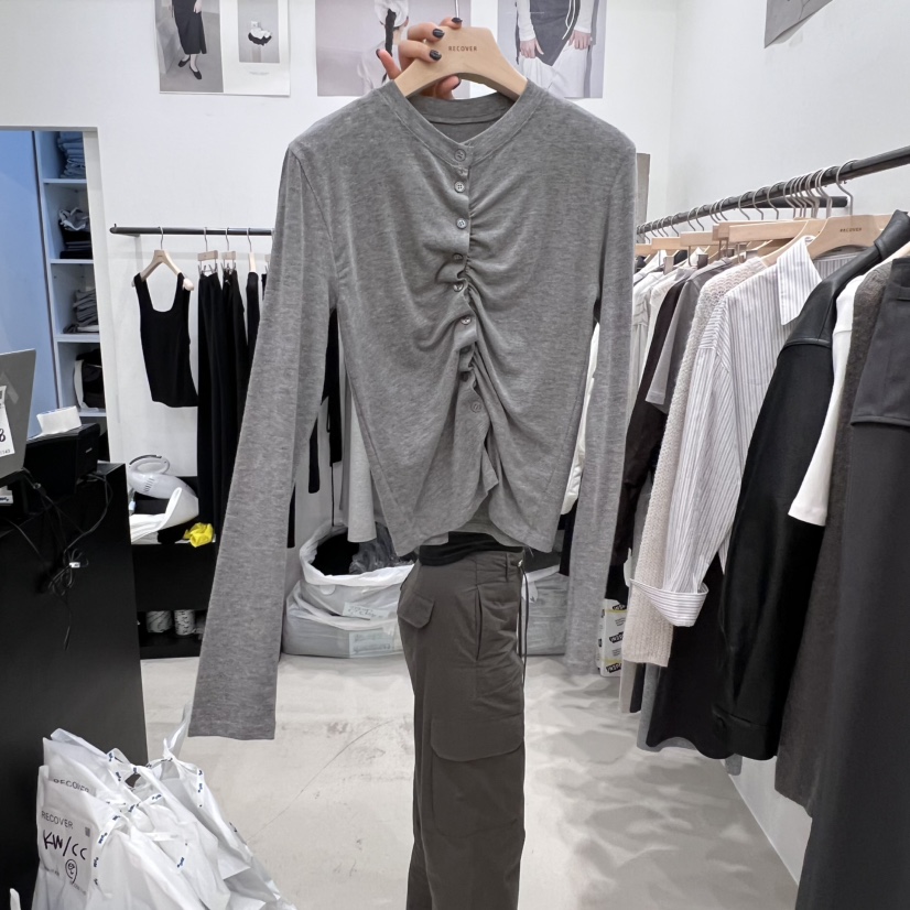 RECOVER韓國代購㊣女士新品休閑人氣職業推薦時尚長袖T恤開衫RECOVER/MOMENT長袖T恤圖色1