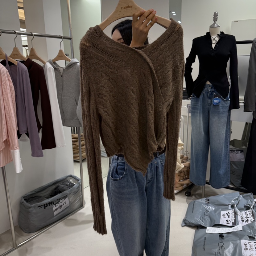 RENDER東大門㊣實拍女士新款職業時尚推薦25秋冬毛衣羊毛兜帽RENDER毛衣圖色2