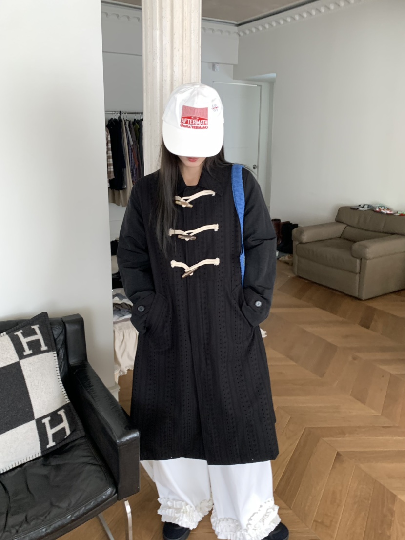 PEBBLE東大門㊣代購女士新品時尚真品推薦休閑長款風衣蕾絲PEBBLE/LAYER長款風衣