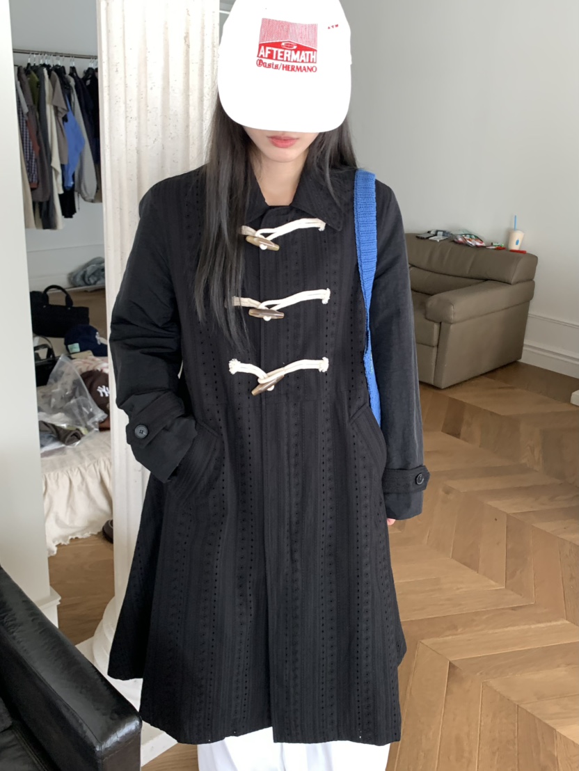 PEBBLE東大門㊣代購女士新品時尚真品推薦休閑長款風衣蕾絲PEBBLE/LAYER長款風衣