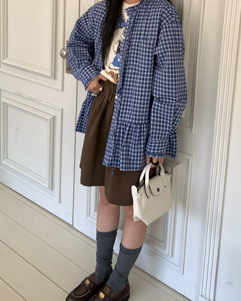PEBBLE東大門㊣代購女士新款推薦時尚襯衫蕾絲衫荷葉邊高領PEBBLE/LAYER襯衫/蕾絲衫
