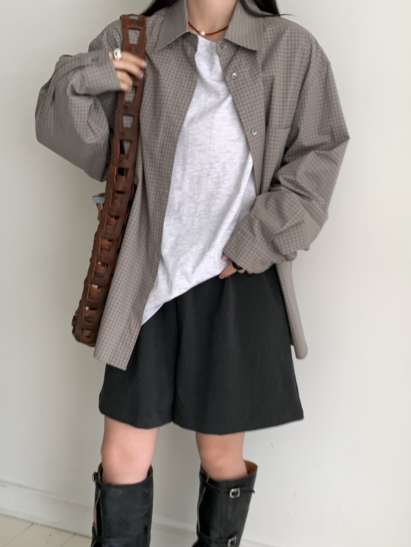 PEBBLE東大門㊣代購女裝新款推薦時尚職業真品襯衫蕾絲衫格紋PEBBLE/LAYER襯衫/蕾絲衫