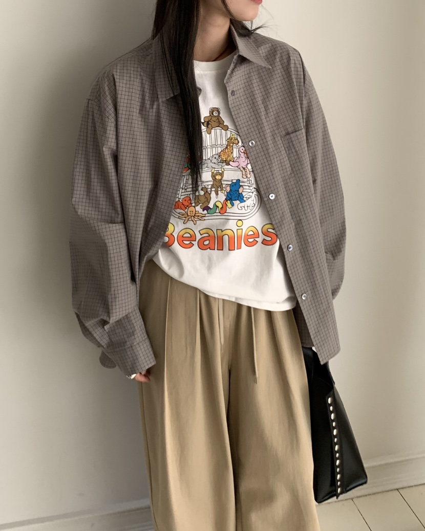 PEBBLE東大門㊣代購女裝新款推薦時尚職業真品襯衫蕾絲衫格紋PEBBLE/LAYER襯衫/蕾絲衫