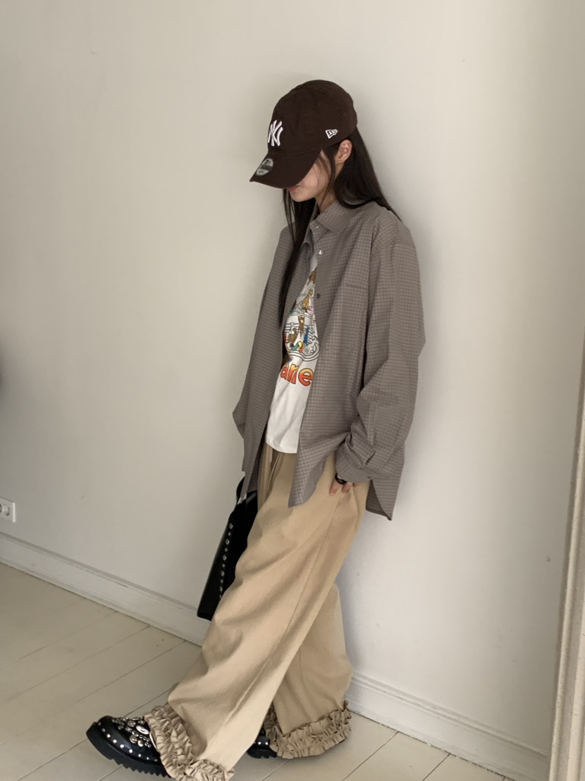PEBBLE東大門㊣代購女裝新款推薦時尚職業真品襯衫蕾絲衫格紋PEBBLE/LAYER襯衫/蕾絲衫