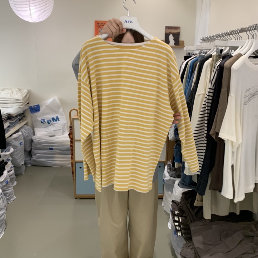ARE東大門㊣代購女士新品休閑人氣推薦熱賣真品長袖T恤條紋ARE YOU/ARE長袖T恤圖色2