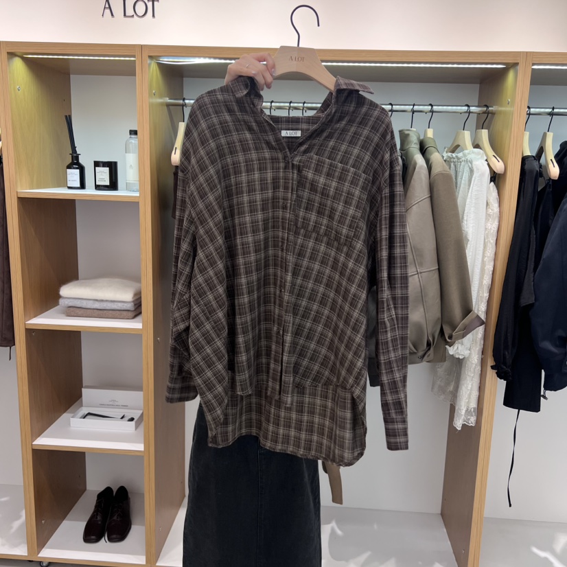 ALOT東大門㊣直郵女裝新品休閑推薦時尚熱賣襯衫蕾絲衫格紋A LOT襯衫/蕾絲衫圖色1