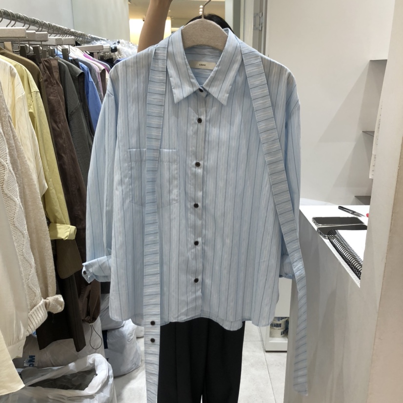 ASOME韓國直郵㊣女裝新品時尚休閑職業25秋冬襯衫蕾絲衫含腰帶A.SOME襯衫/蕾絲衫圖色2