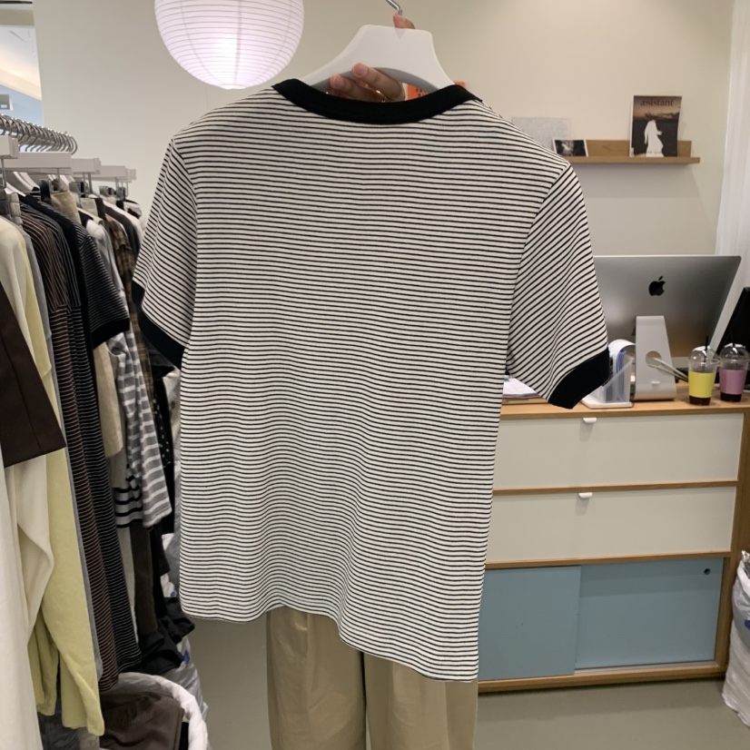 ARE東大門㊣代購女裝新品25秋冬職業休閑熱賣真品人氣T恤條紋ARE YOU/ARET恤